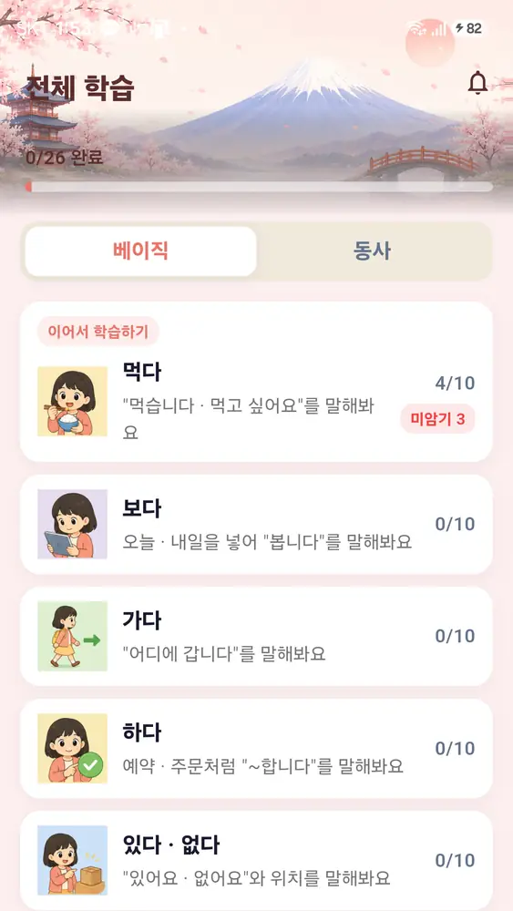20일만에 끝내는 일본어 — 전체 학습 — 레슨 목록과 이어서 학습하기