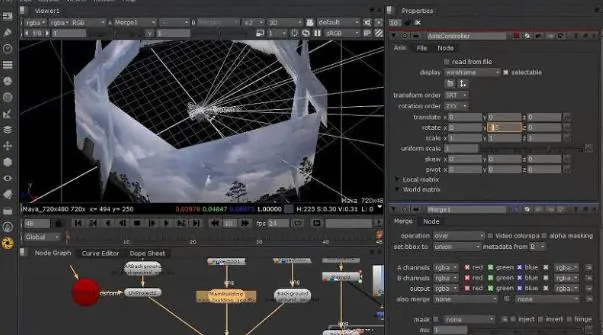 선원 해양치유 힐링 VR 콘텐츠 — 360도 s3D 영상 합성 작업 화면 — 촬영 소스를 구체 메쉬에 매핑해 검수